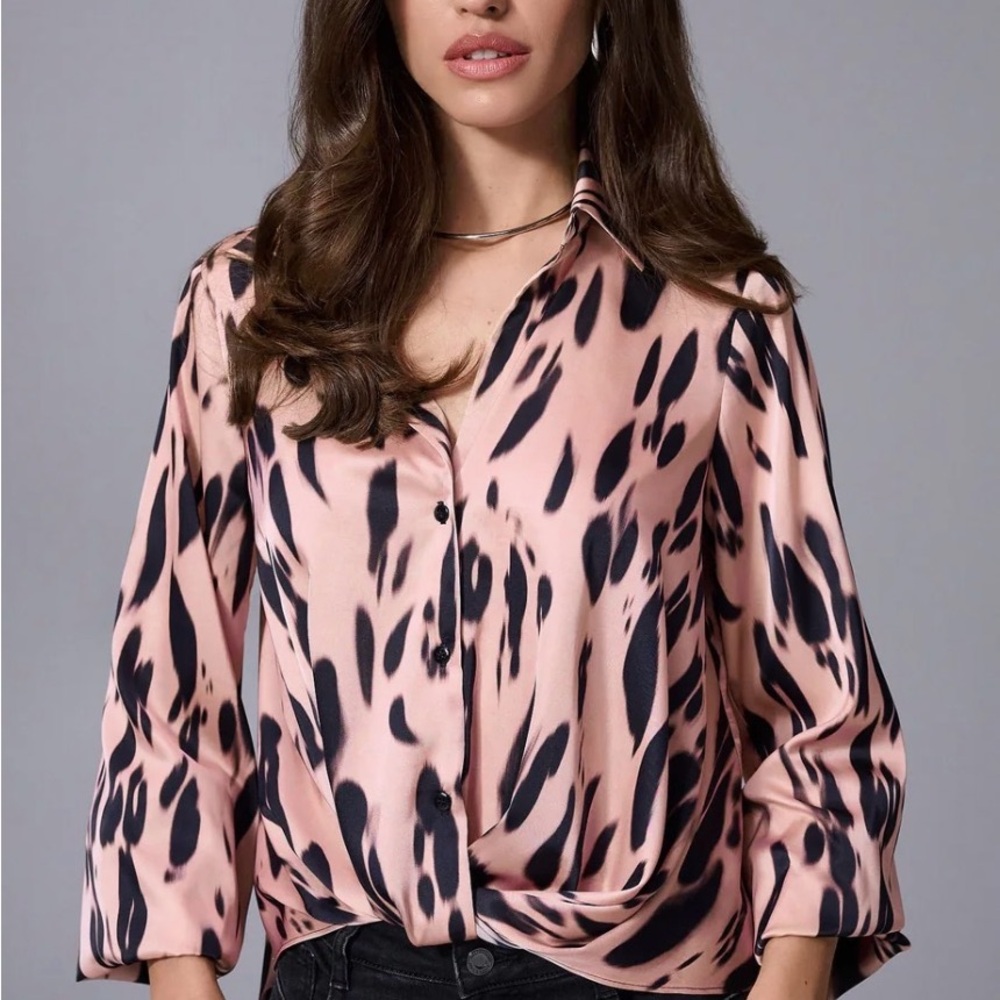 Joseph Ribkoff Animal Print Pink and Black Button Down Shirt